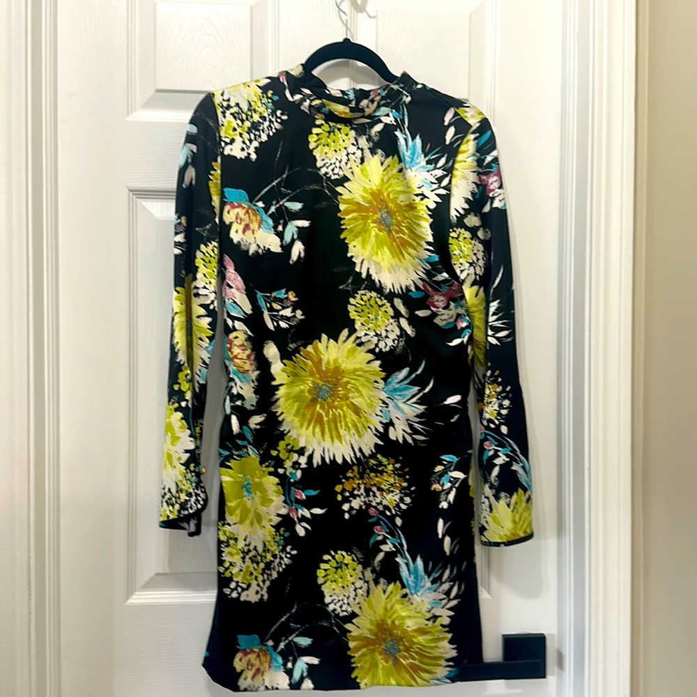 Zara floral long sleeve mini silk dress size L